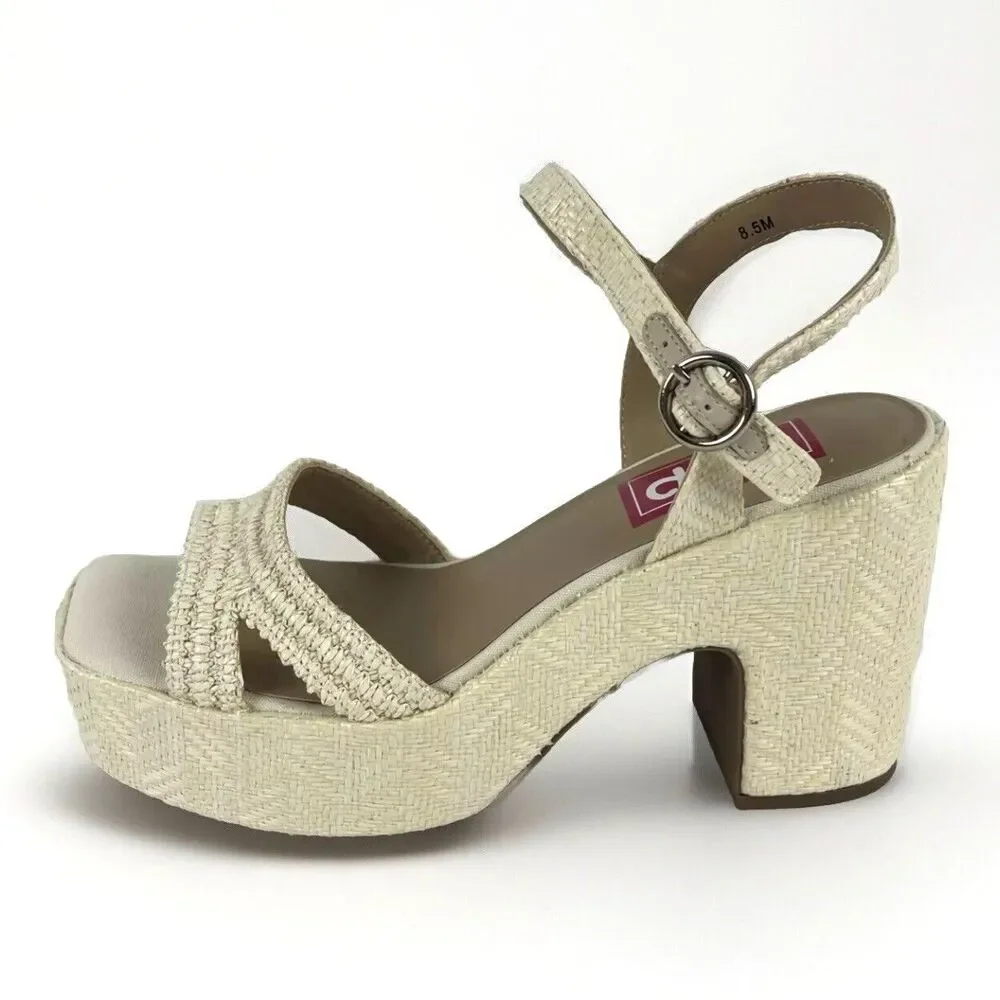 Natural Womens Chunky Platform Heels Sandals white open Toe Ankle Strap SZ 8.5
